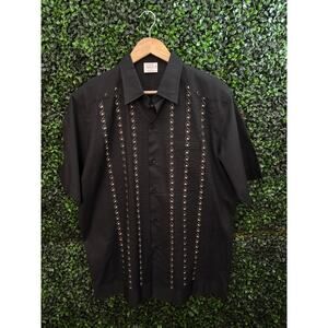 Guayaberas Abdala Yucatan, Black and Beige Detail, Button up Men’s Size 40 L